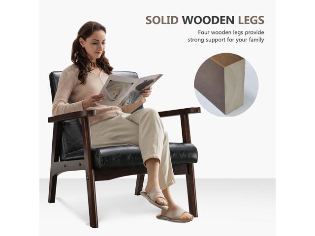 Bonzy Home Accent Chair - Faux Leather Mid Century Modern Chair for Living Room Sturdy Solid Wood Frame Armchair, Comfy Retro Chair for Bedroom &...