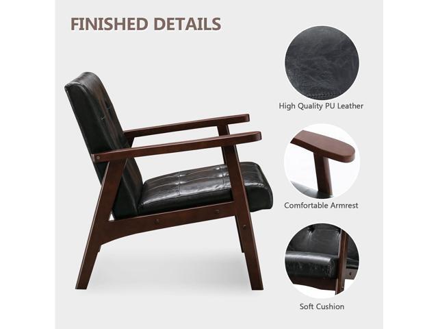Bonzy Home Accent Chair - Faux Leather Mid Century Modern Chair for Living Room Sturdy Solid Wood Frame Armchair, Comfy Retro Chair for Bedroom &...