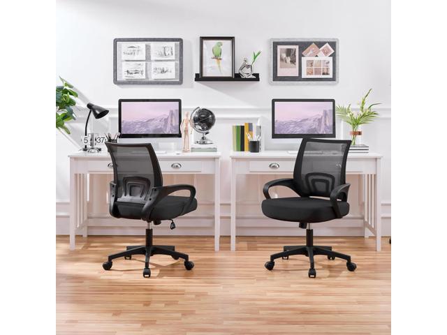 Yaheetech Office Chair Mid Back Swivel Lumbar Support Desk Chair, Height Adjustable Computer Ergonomic Mesh Chair with Armrest Black, 2-Pack