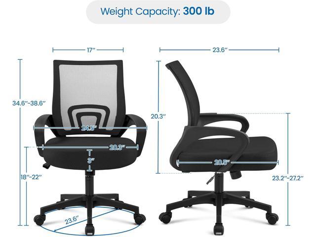 Yaheetech Office Chair Mid Back Swivel Lumbar Support Desk Chair, Height Adjustable Computer Ergonomic Mesh Chair with Armrest Black, 2-Pack