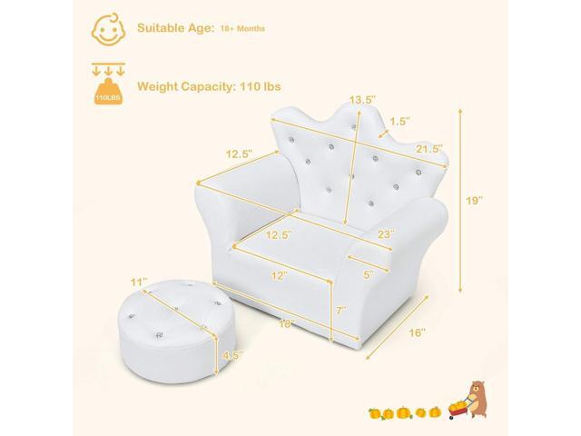 Costzon Kids Sofa, Children Upholstered Sofa with Ottoman, Princess Sofa with Diamond Decoration, Ottoman, Smooth PVC Leather Toddler Chair, Kids...