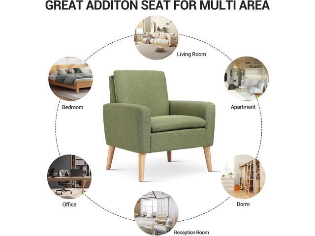 Lohoms Mid Century Accent Chair, Linen Upholstered Green Armchair for Living Room or Bedroom, Comfy Modern Sofa Chair for Guest Room, Reading Nook,...