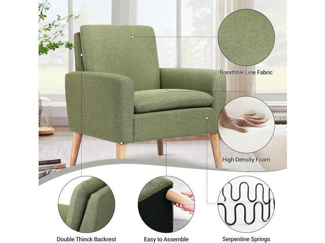 Lohoms Mid Century Accent Chair, Linen Upholstered Green Armchair for Living Room or Bedroom, Comfy Modern Sofa Chair for Guest Room, Reading Nook,...