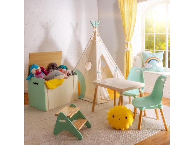 B. toys Table and Chair Set Furniture For Toddlers 1 Craft Table & 2 Chairs Natural Wooden Legs Mint 3+ Years