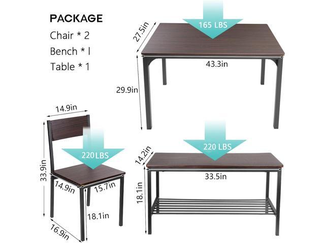soges Dining Table Set for 4, 43.3 inch Kitchen Table Set with Chairs and Bench, 4 Piece Dining Room Table Set for Small Space, Apartment,...