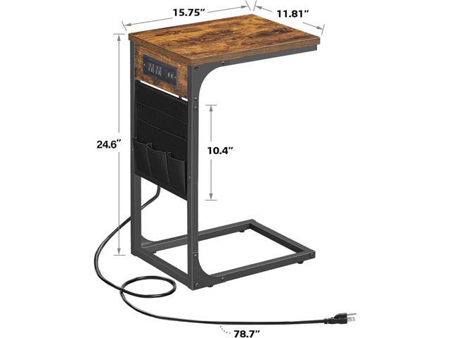TUTOTAK C Shaped End Table with Charging Station, Side Table for Sofa, Couch Table with Storage Bag, TV Tray with 2 USB Ports and Outlets for...