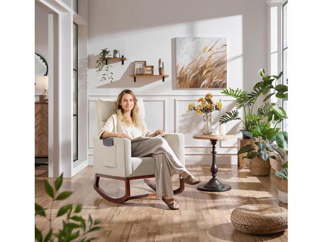 Yaheetech Rocking Living Room Chair, Upholstered Glider Chair with Side Pocket, Modern Accent Chair with High Back Comfy Armchair for Living Room...
