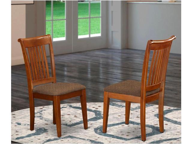 East West Furniture POC-SBR-C Portland Dining Chairs - Linen Fabric Upholstered Wooden Chairs, Set of 2, Saddle Brown