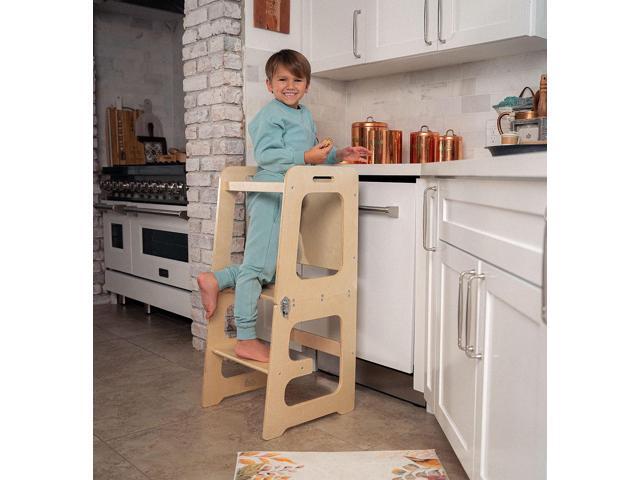 Avenlur Date 4-in-1 Foldable Tower - Toddler Step Stool with Chalkboard, Desk and Chair - Montessori and Waldorf Style Stool for Ages 18 Months to...