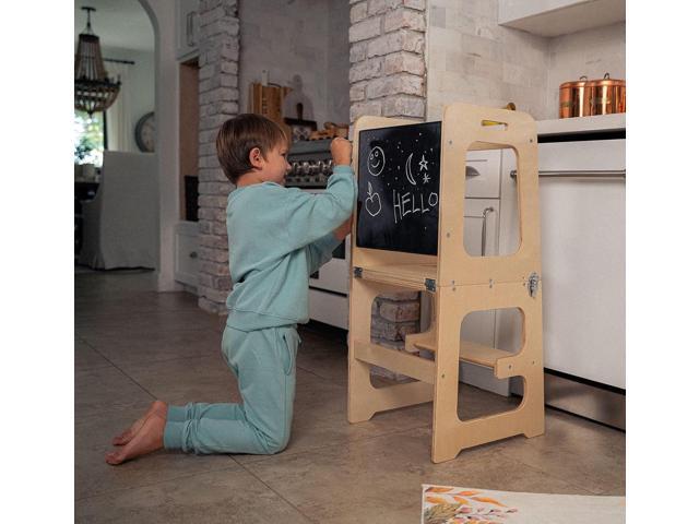 Avenlur Date 4-in-1 Foldable Tower - Toddler Step Stool with Chalkboard, Desk and Chair - Montessori and Waldorf Style Stool for Ages 18 Months to...