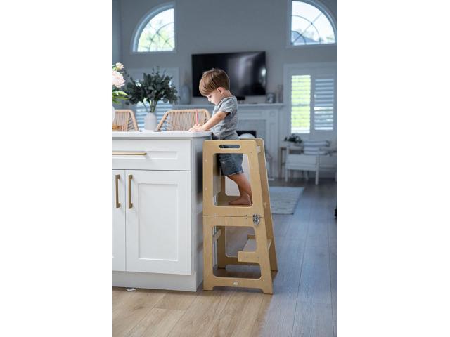 Avenlur Date 4-in-1 Foldable Tower - Toddler Step Stool with Chalkboard, Desk and Chair - Montessori and Waldorf Style Stool for Ages 18 Months to...