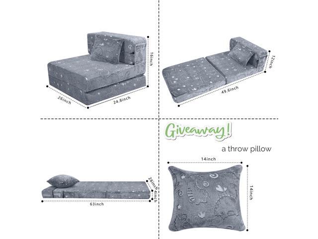 MeMoreCool Kids Floor Mattress Glow in The Dark, Convertible Sofa Couch, Folding Futon Chair Bed Sleeper for Baby Playroom (Glowing Dinosaur)