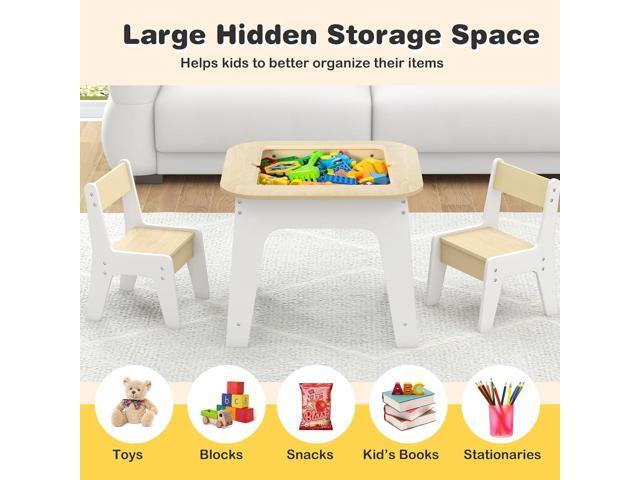 Costzon Kids Table and Chair Set, 3-in-1 Wooden Activity Table with Removable Tabletop, Blackboard & Whiteboard, Storage Space for Arts Crafts...