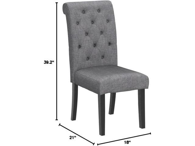 Roundhill Furniture Leviton Solid Wood Tufted Dining Chair, Set of 2, Gray