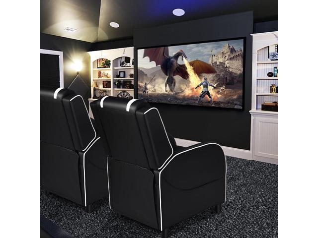 GYMAX Gaming Recliner, Massage Gaming Chair w/Adjustable Footrest, Remote Control & Side Pocket, Ergonomic Game Lounge Chair, Racing Style Single...
