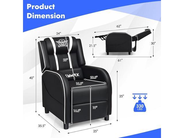 GYMAX Gaming Recliner, Massage Gaming Chair w/Adjustable Footrest, Remote Control & Side Pocket, Ergonomic Game Lounge Chair, Racing Style Single...
