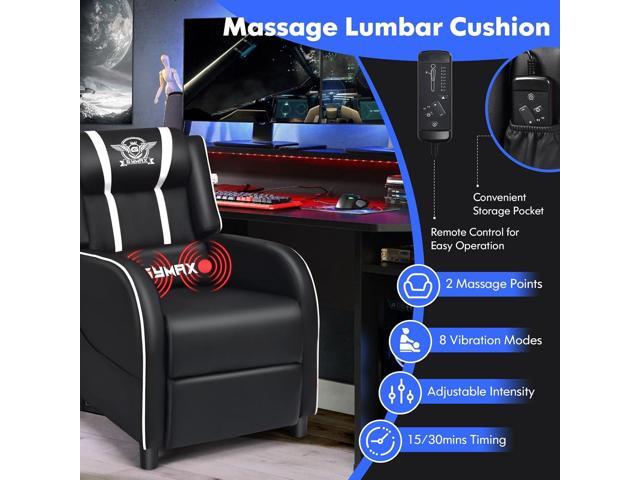 GYMAX Gaming Recliner, Massage Gaming Chair w/Adjustable Footrest, Remote Control & Side Pocket, Ergonomic Game Lounge Chair, Racing Style Single...
