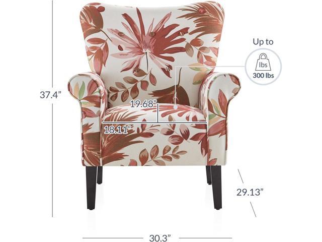 BELLEZE Modern Accent Chair for Living Room, High Back Floral Armchair with Wooden Legs, Upholstered Wingback Side Chair Padded Armrest Single Sofa...