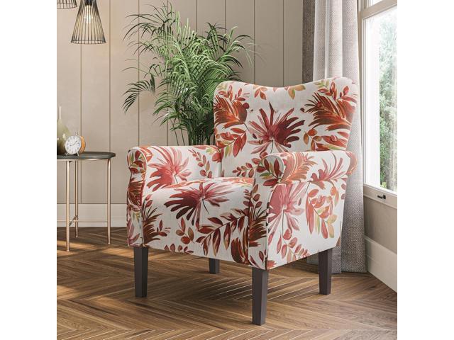 BELLEZE Modern Accent Chair for Living Room, High Back Floral Armchair with Wooden Legs, Upholstered Wingback Side Chair Padded Armrest Single Sofa...