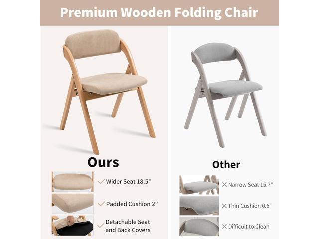 HOMEFUN Folding Chairs with Padded Seats, Wooden Stackable Dining Chair Set of 2 with Removable Cover Extra for Guests Kitchen Office Wedding Party...
