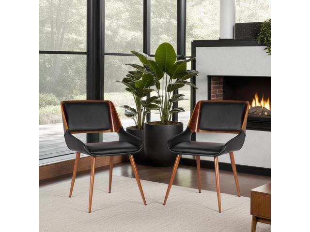 Armen Living Panda Dining Chair, Single, Black Faux Leather/Walnut