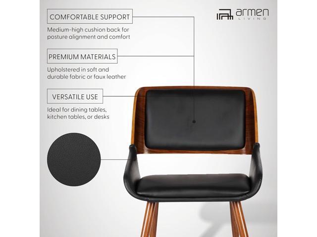 Armen Living Panda Dining Chair, Single, Black Faux Leather/Walnut