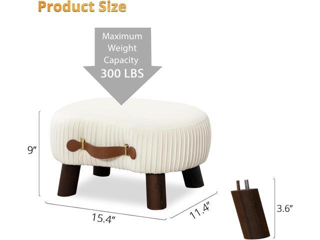 LUE BONA Small Curved Foot Stool with Handle, Beige Velvet Footstool and Ottomans, Modern Foot Rest with Wooden Legs, Step Stool with Padded Seat...