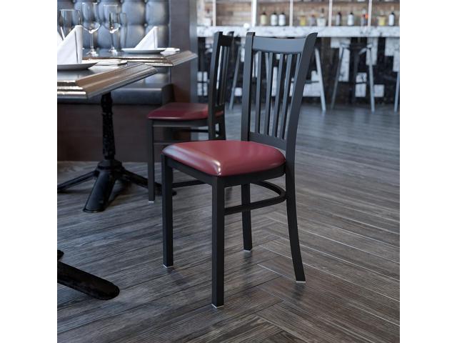 Flash Furniture HERCULES Series Black Vertical Back Metal Restaurant Chair - Burgundy Vinyl Seat