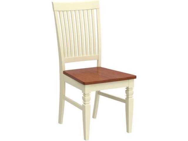 East West Furniture WEC-BMK-W Weston Kitchen Dining Chairs - Slat Back Wood Seat Chairs, Set of 2, Buttermilk & Cherry
