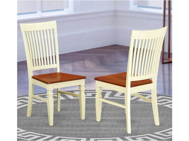 East West Furniture WEC-BMK-W Weston Kitchen Dining Chairs - Slat Back Wood Seat Chairs, Set of 2, Buttermilk & Cherry
