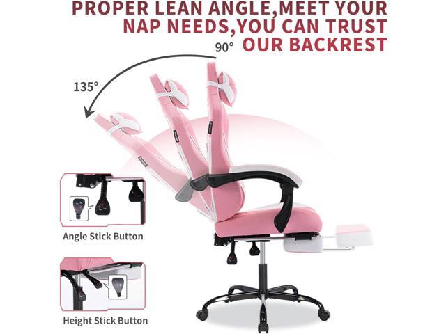 Gaming Chair with Massage,Ergonomic PC Computer Chair with Footrest Comfortable Headrest and Lumbar Support,High Back PVC Leather,300LBS (Pink)