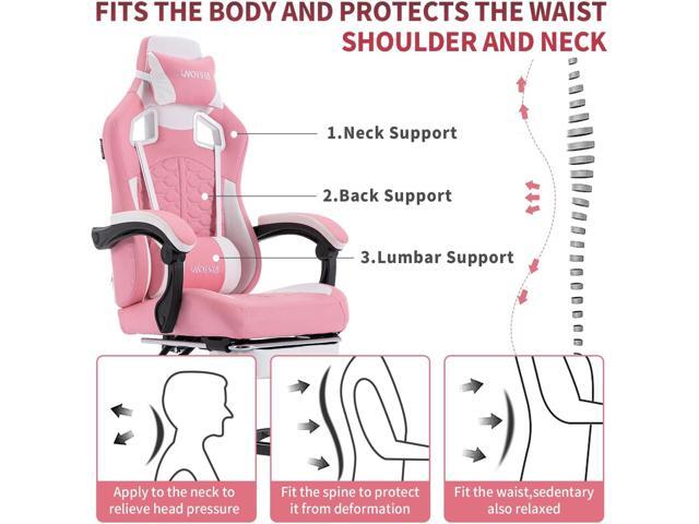 Gaming Chair with Massage,Ergonomic PC Computer Chair with Footrest Comfortable Headrest and Lumbar Support,High Back PVC Leather,300LBS (Pink)