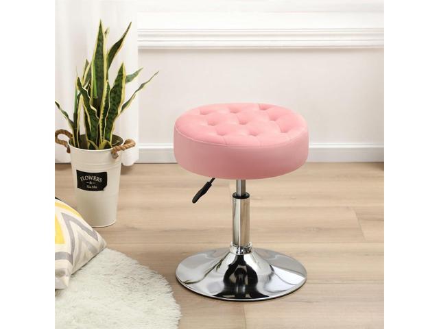 Furnimart Pink Round Velvet Vanity Ottoman Stool, Contemporary Makeup Modern Accent Stool for Bedroom Living Room Entryway
