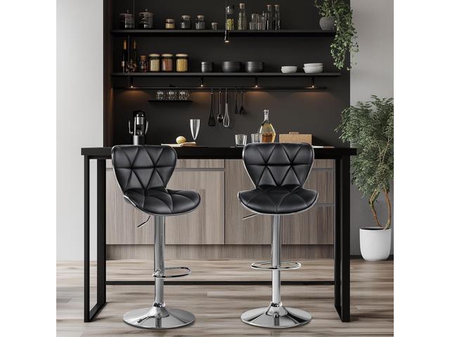 Yaheetech Bar Stools Set of 2, Adjustable PU Leather Swivel Barstools with Shell Back, Bar Chairs with Footrest for Home Kitchen, Black