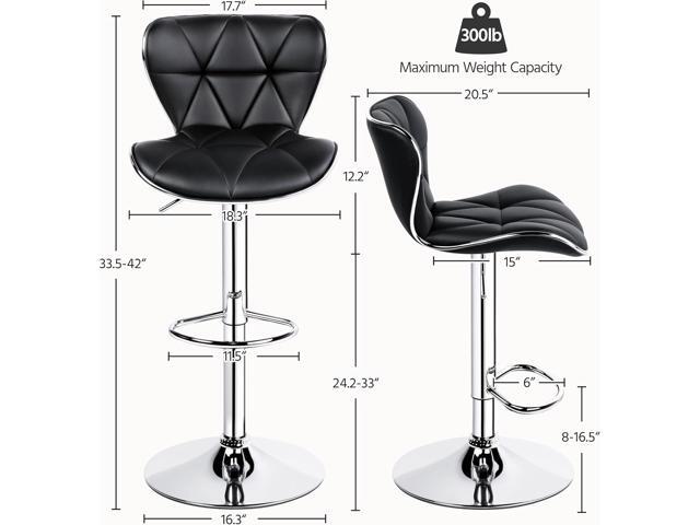 Yaheetech Bar Stools Set of 2, Adjustable PU Leather Swivel Barstools with Shell Back, Bar Chairs with Footrest for Home Kitchen, Black