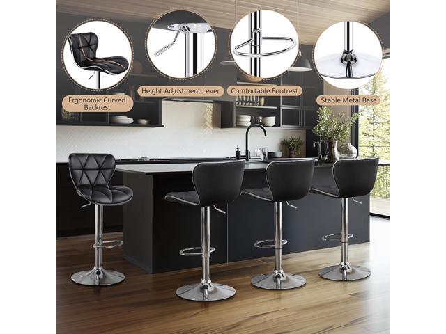 Yaheetech Bar Stools Set of 2, Adjustable PU Leather Swivel Barstools with Shell Back, Bar Chairs with Footrest for Home Kitchen, Black