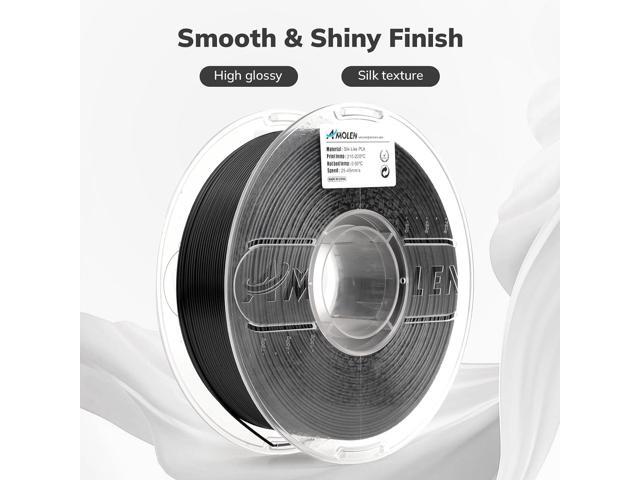 AMOLEN Silk PLA 3D Printer Filament, Shiny Silk Black PLA Filament 1.75mm, 3D Printing PLA Filament for Most 3D Printer, 1kg Spool(2.2lbs)