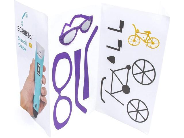 SCRIB3D P1 3D Printing Pen with Display - Includes 3D Pen, 3 Starter Colors of PLA Filament, Stencil Book + Project Guide, and Power adapter