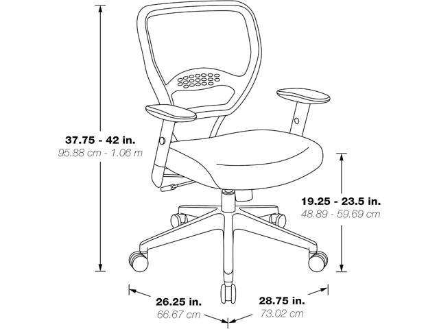 SPACE Seating Professional AirGrid Dark Back and Padded Black Eco Leather Seat, 2-to-1 Synchro Tilt Control, Adjustable Arms and Tilt Tension with...