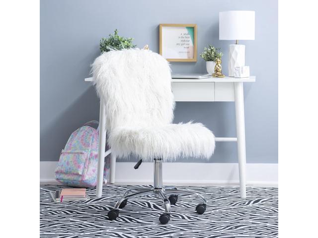 Linon Cora Faux Flokati Armless Office Chair, White