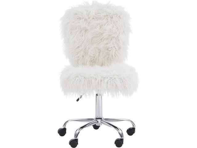 Linon Cora Faux Flokati Armless Office Chair, White