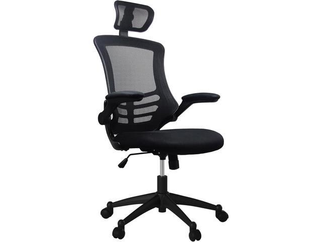 Techni Mobili High-Back Mesh Office Chair with Headrest, Recline, Black Executive mesh office chair, adjustable headrest, flip-up arms, recline...