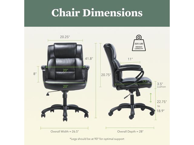HON Sadie Executive Chair, Leather Ergonomic Office Chair with Adjustable Arms and Back Support, 360 Swivel, Black