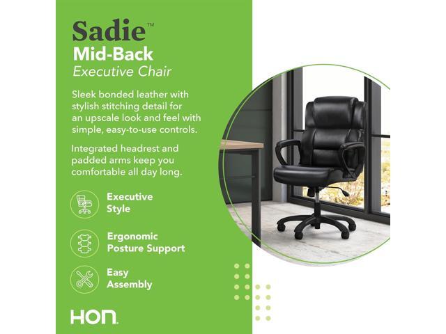 HON Sadie Executive Chair, Leather Ergonomic Office Chair with Adjustable Arms and Back Support, 360 Swivel, Black