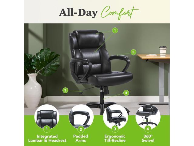 HON Sadie Executive Chair, Leather Ergonomic Office Chair with Adjustable Arms and Back Support, 360 Swivel, Black