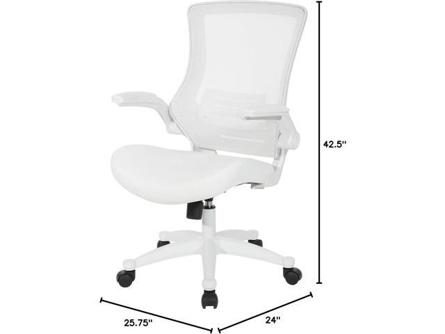 Office Star Ventilated White Screen Back Manager's Office Chair with Padded Color Flip Arms with White Nylon Base, White Faux Leather