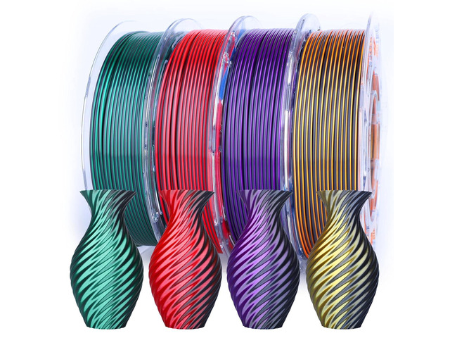 3D Printer Filament Bundle, Silk PLA Filament 1.75mm, Dual Color Filament 200gX 4 Spools Silk Filament Bundle Multicolor