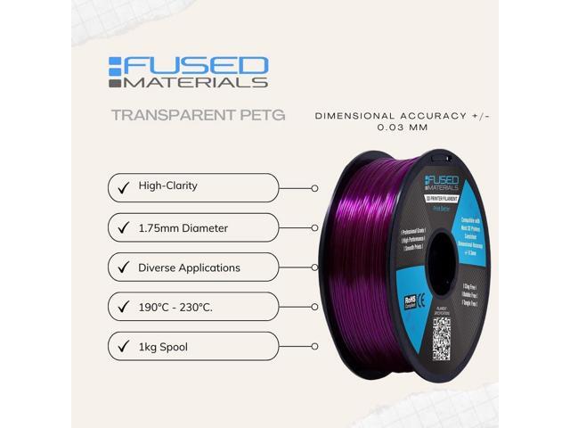 Fused Materials PETG 3D Printer Filament Fused Materials - 1kg Spool, 1.75mm, Dimensional Accuracy +/- 0.03 mm