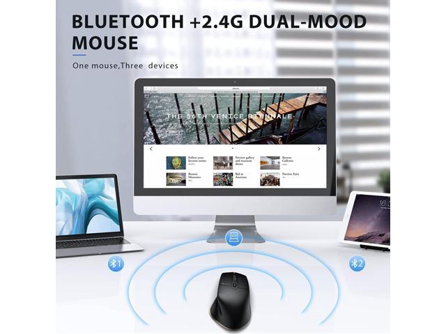 iClever Wireless Mouse with Bluetooth or USB Receiver, 5 Adjustable 2400DPI Rechargeable Computer Mice, Wireless Mouse for Laptop, iPad, MacBook,...
