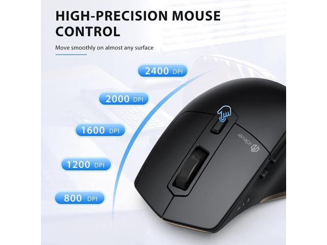 iClever Wireless Mouse with Bluetooth or USB Receiver, 5 Adjustable 2400DPI Rechargeable Computer Mice, Wireless Mouse for Laptop, iPad, MacBook,...
